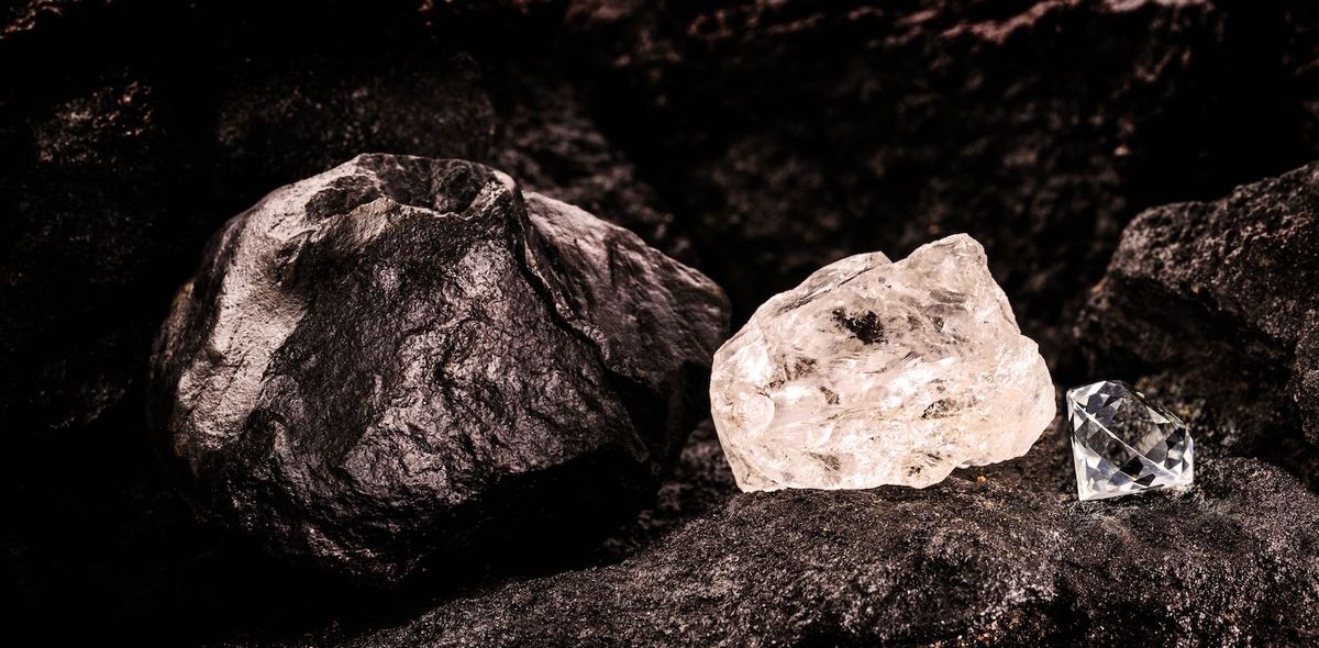 Close up of diamonds in a mine.
