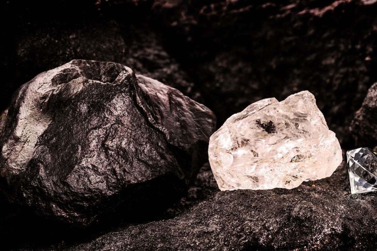Close up of diamonds in a mine.