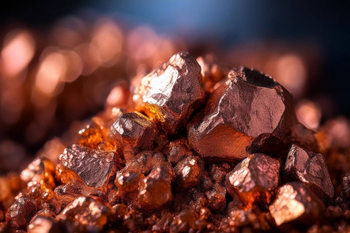 Close-up of raw copper nuggets with a shiny, metallic surface.