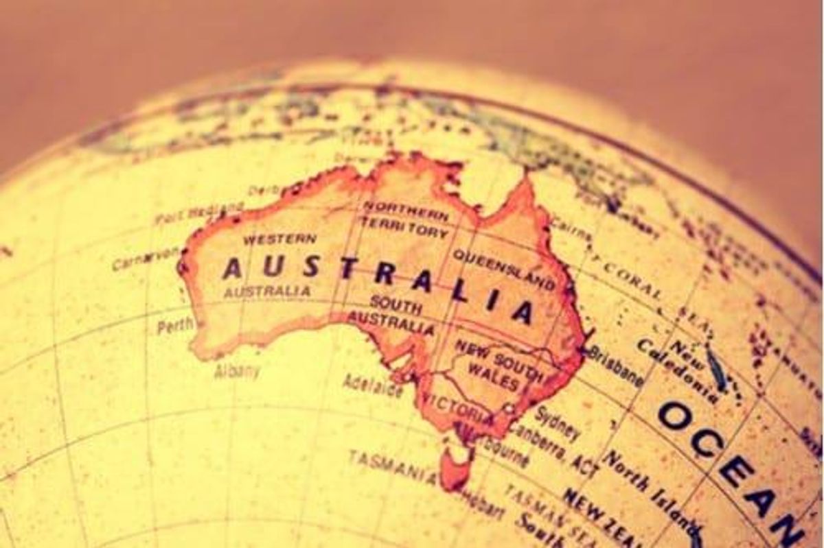 closeup of a globe centered on Australia