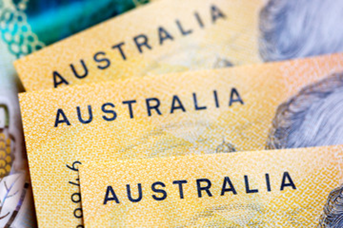 Closeup of Australian banknotes.