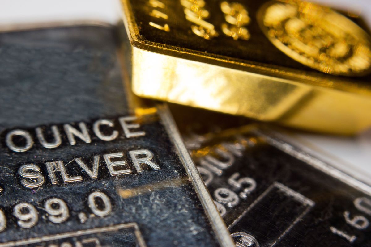 Closeup of silver and gold bars.