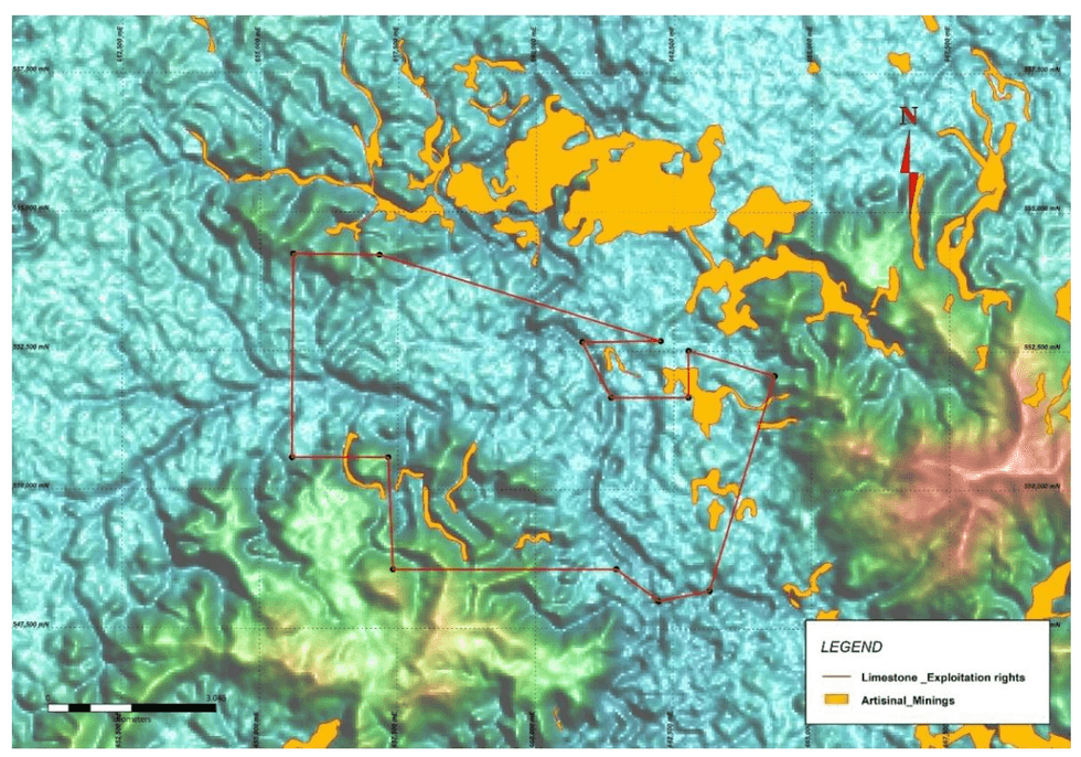 Colorful topographic map Centurion Minerals' Limestone gold project