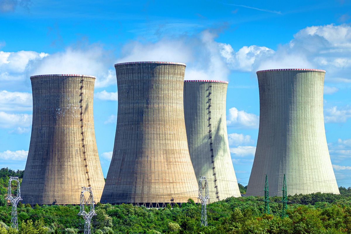 cooling towers of nuclear power plant Mochovce with cloudy sky in the background