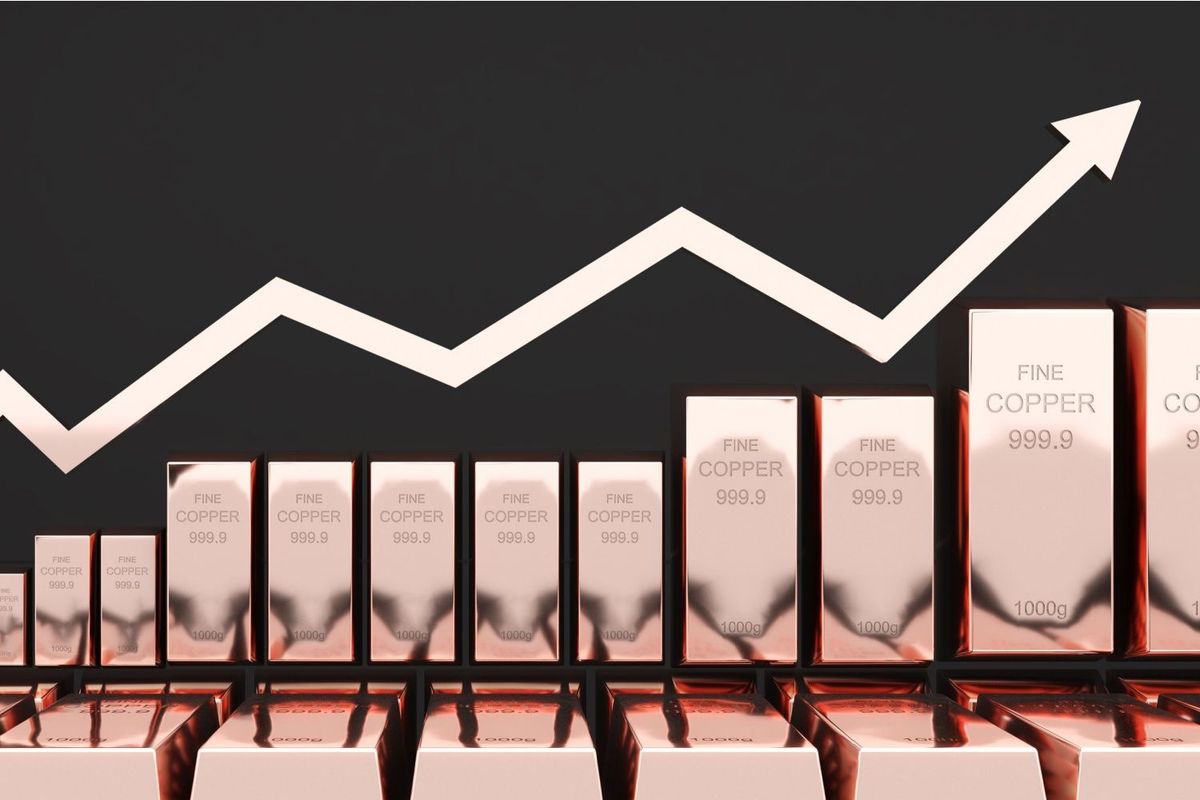 Copper bars getting larger as price chart with arrow goes higher.