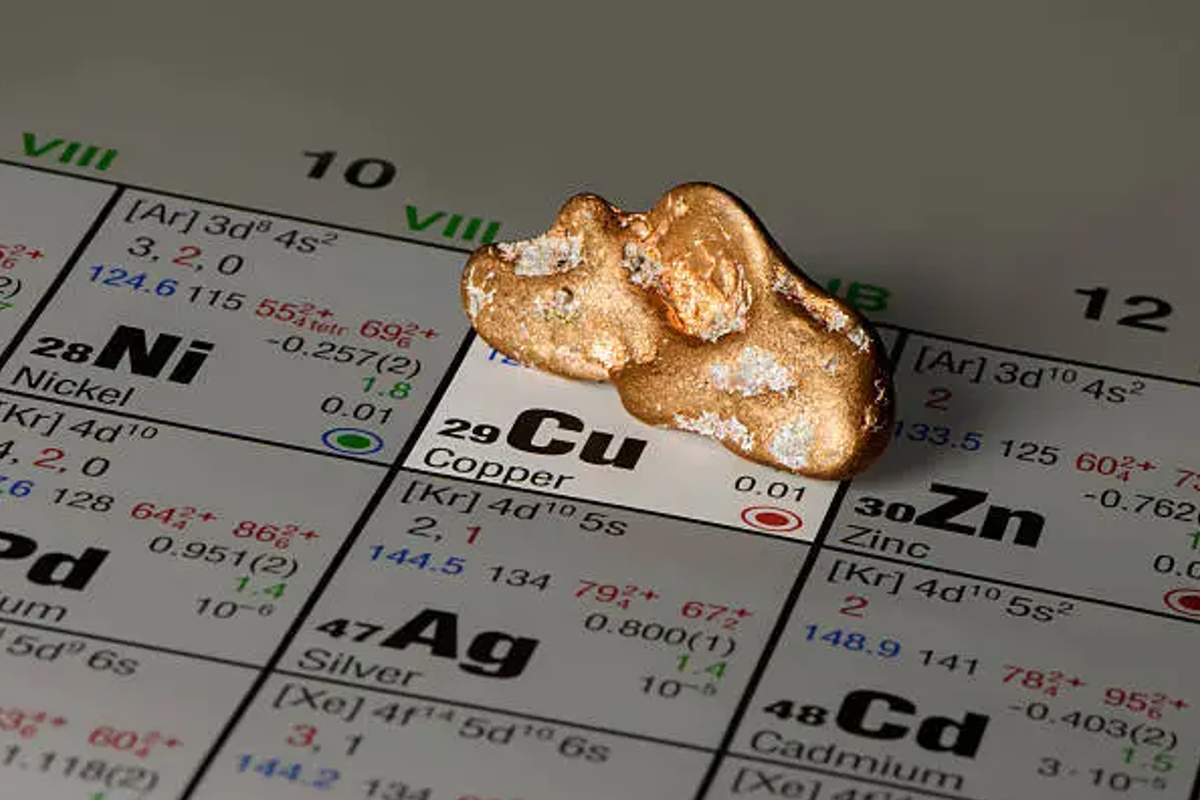 Copper chunk on top of copper periodic symbol.