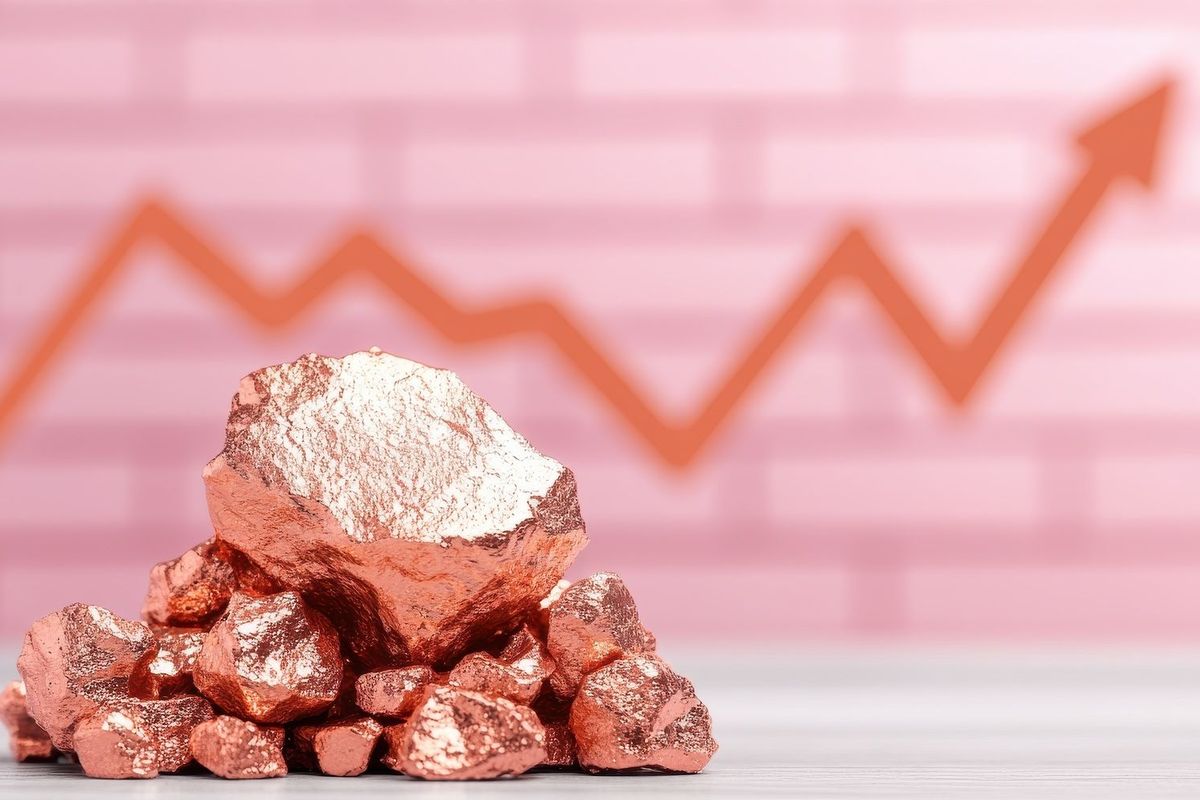 Copper nuggets and rising chart.