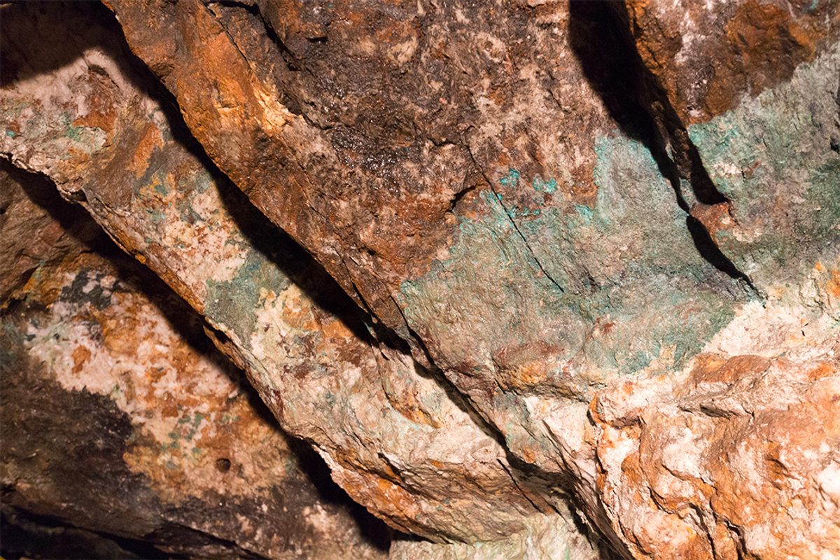 Copper ore and stones in a mine.