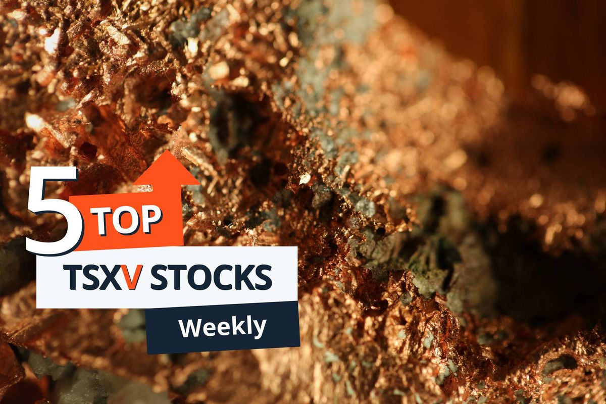 Copper ore with "5 Top Canadian Mining Stocks" text overlay.