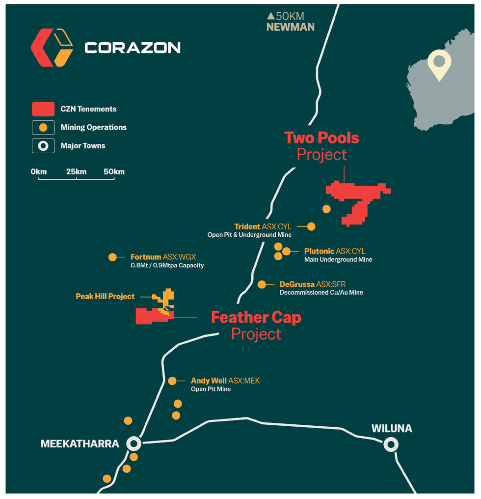Corazon Mining Two Pools and Feather Cap projects