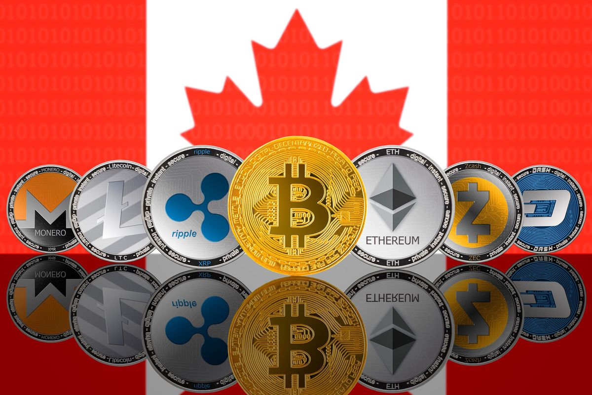 cryptocurrencies in front of canadian flag