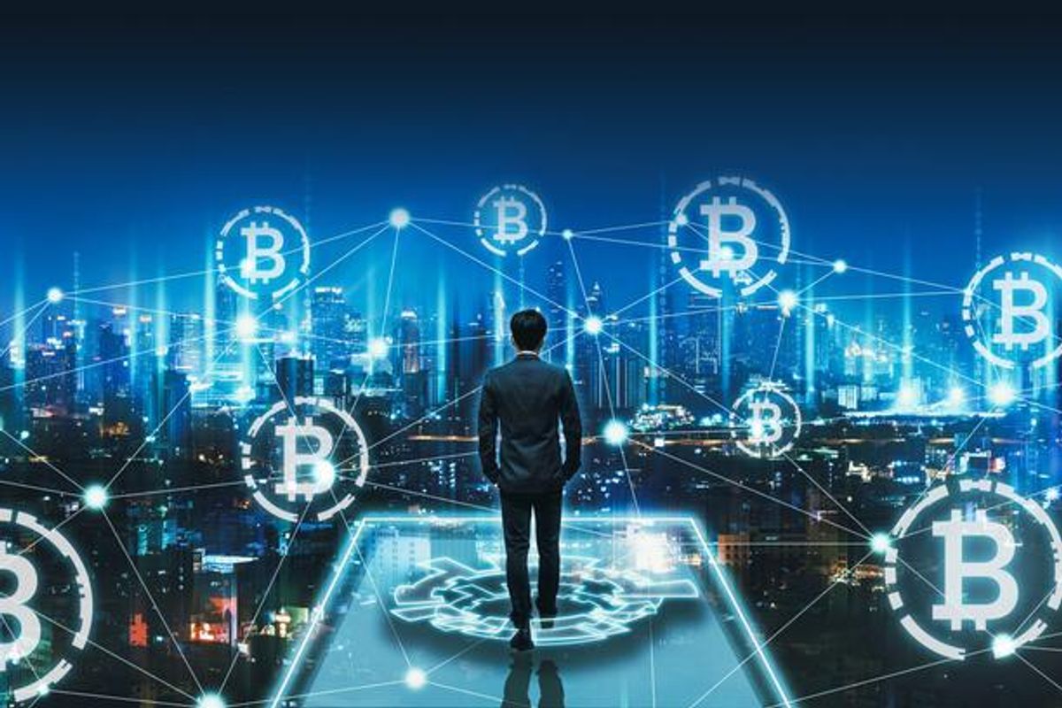 cryptocurrency bitcoin and digital network concept