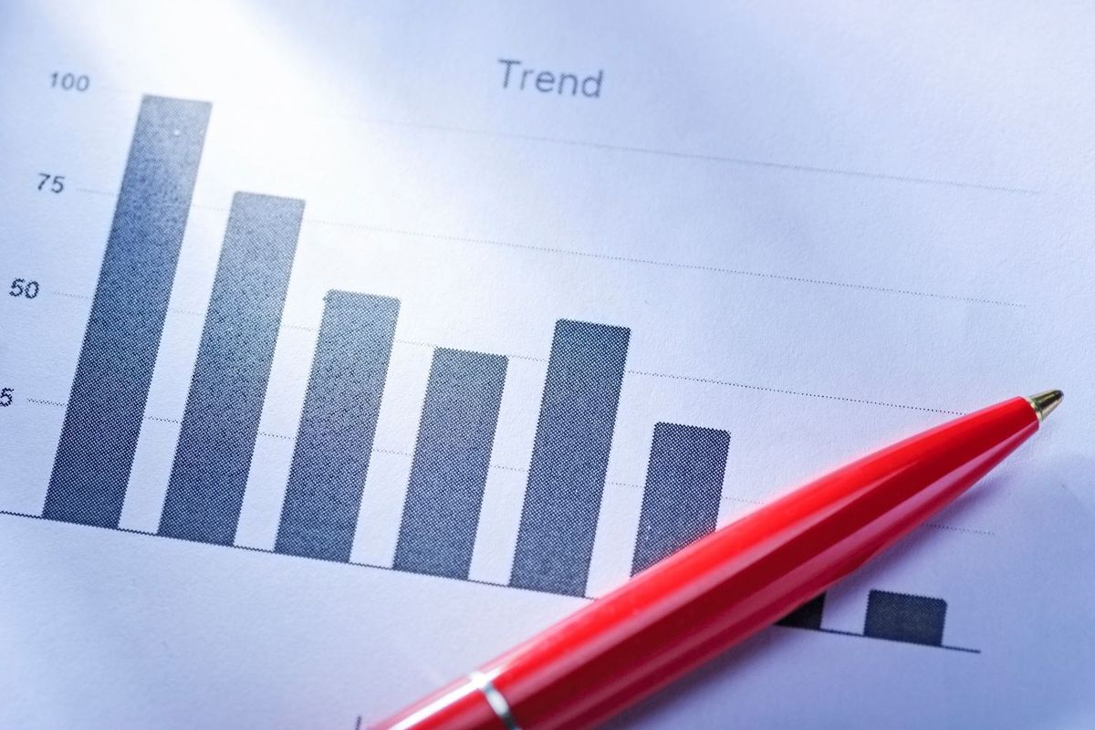 Declining bar graph with pen.