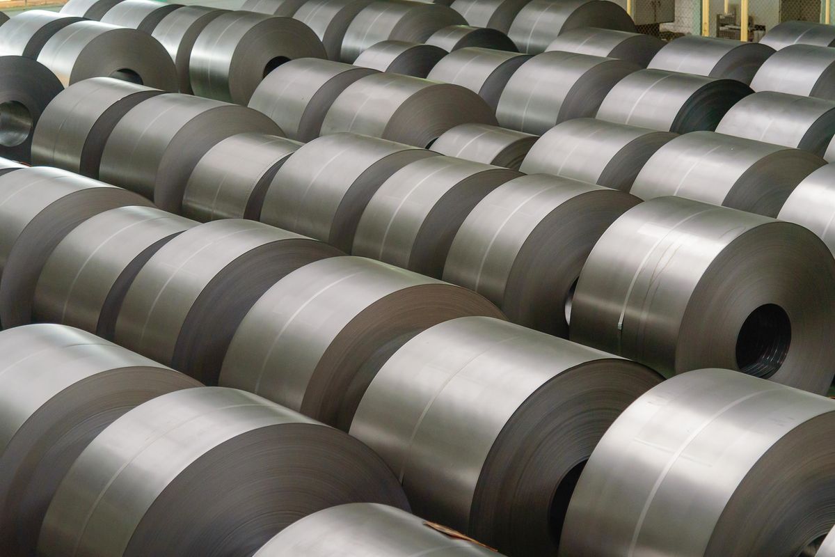 Diagonal rows of nickel rolls.
