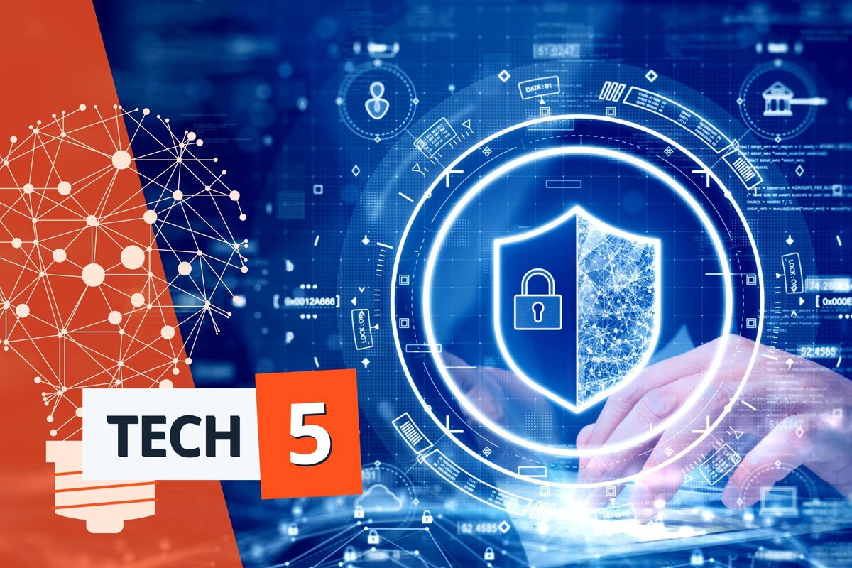 Digital security concept with shield icon and abstract network design.