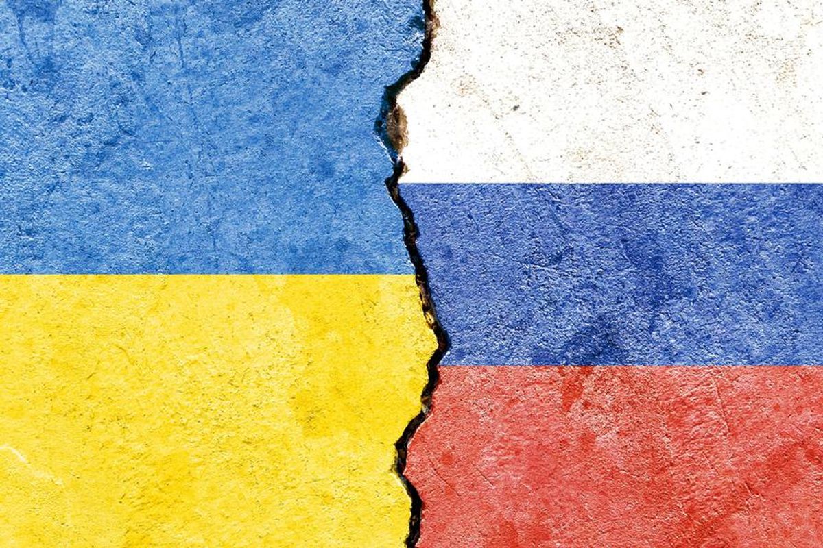 divided flags for ukraine and russia