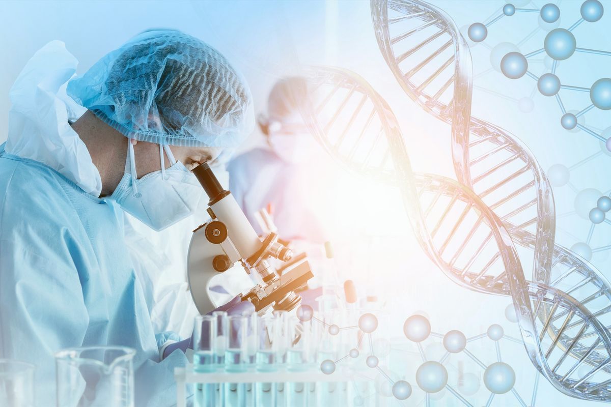 Doctor looking into a microscope