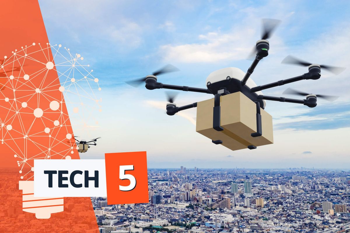 Drones flying with parcels.