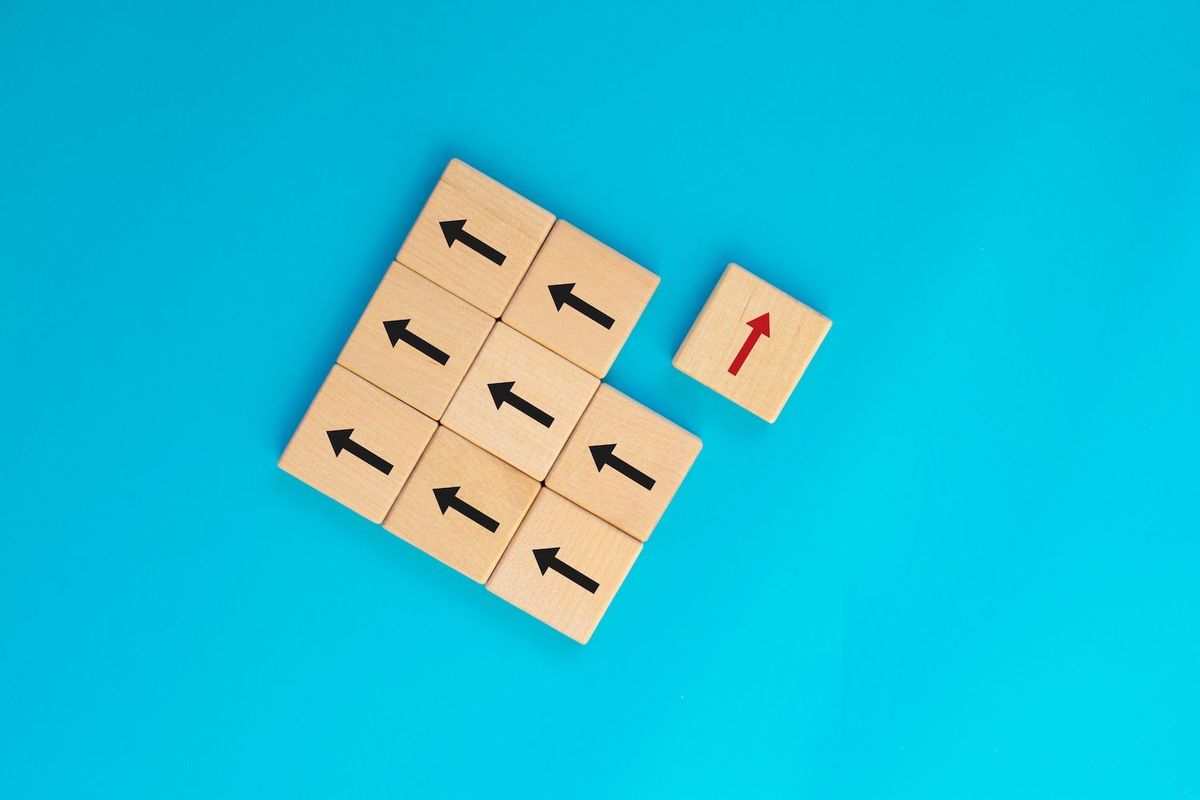 Eight arrows pointing one way; one arrow pointing in the other direction.