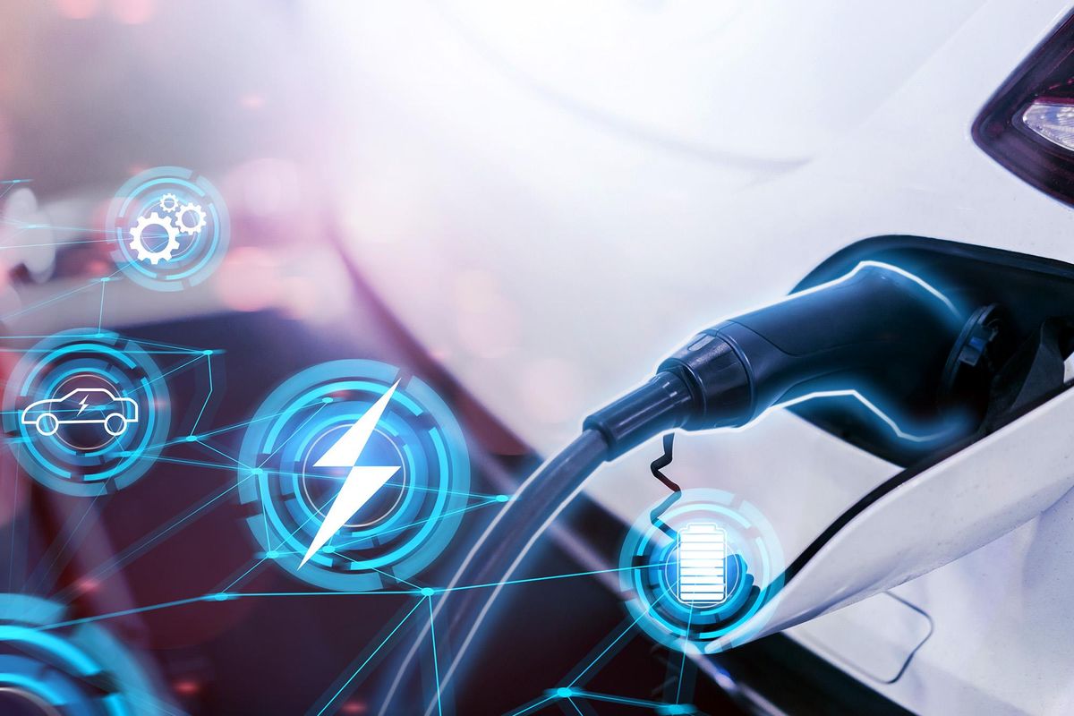 electric vehicle charging with power symbol