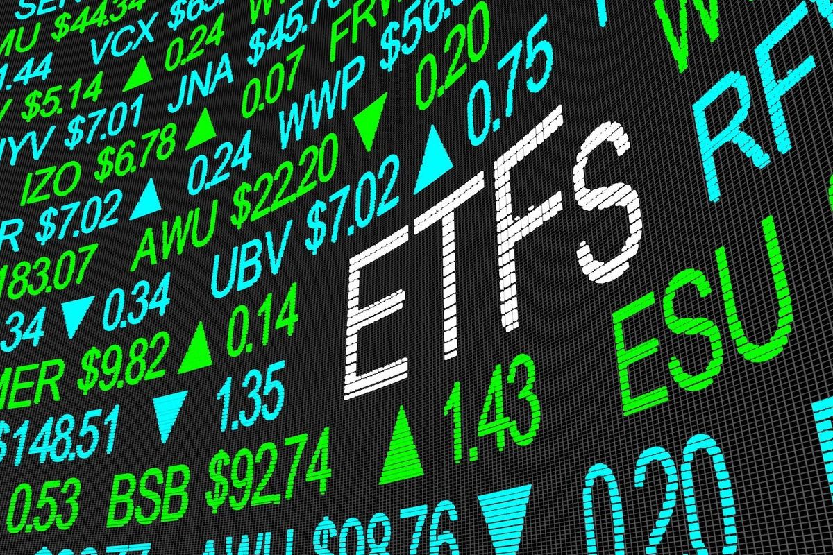 "ETFs" written on stock screen.