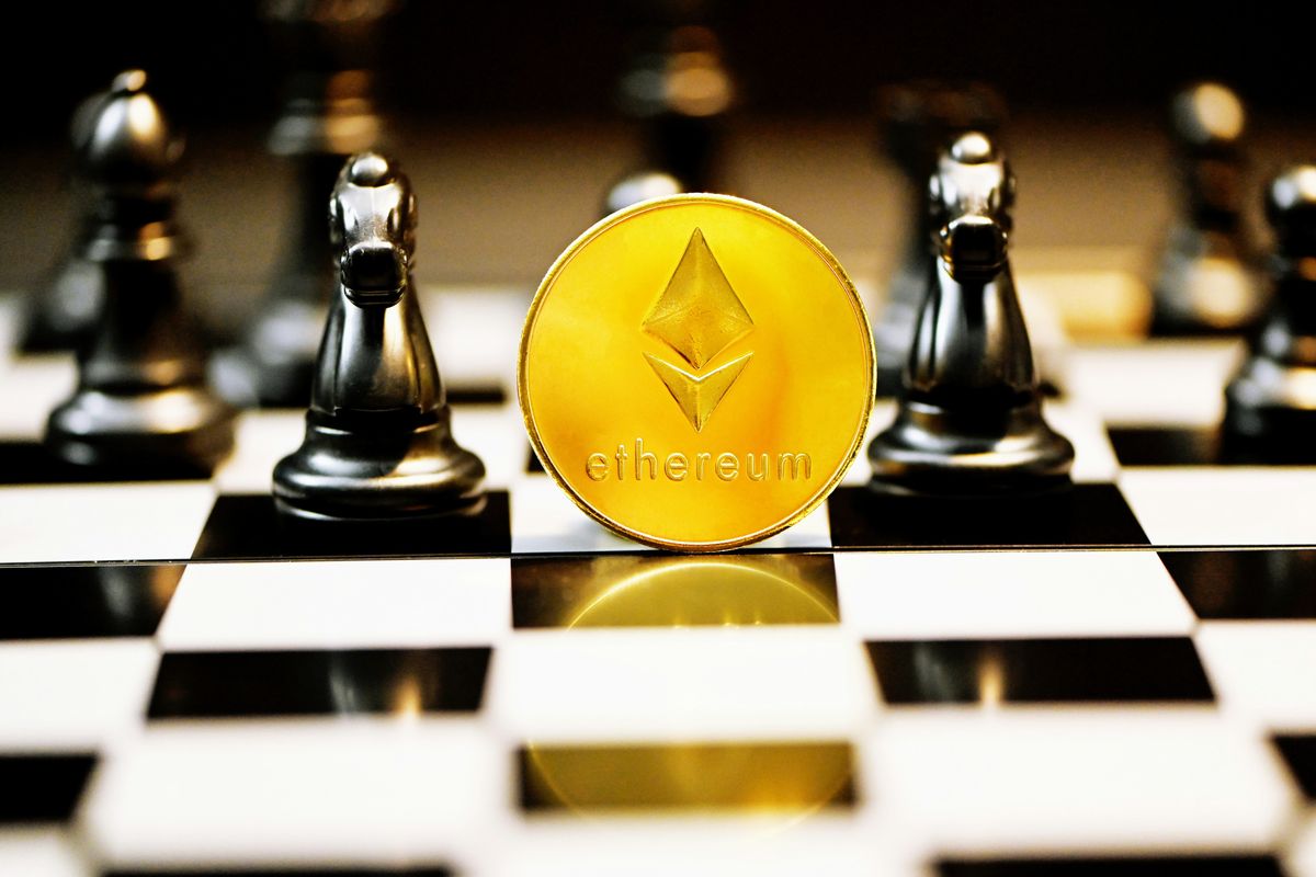 Ethereum coin on chess board.