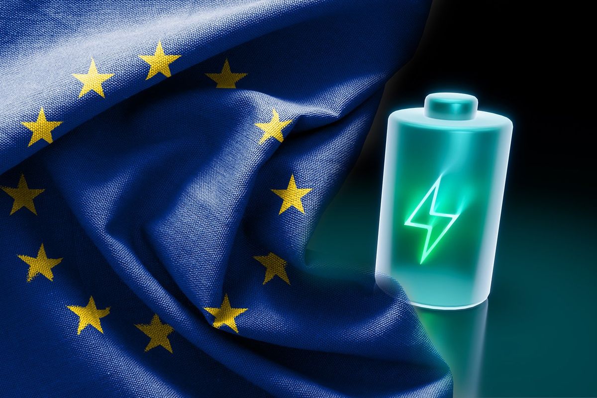 europe flag and lithium-ion battery