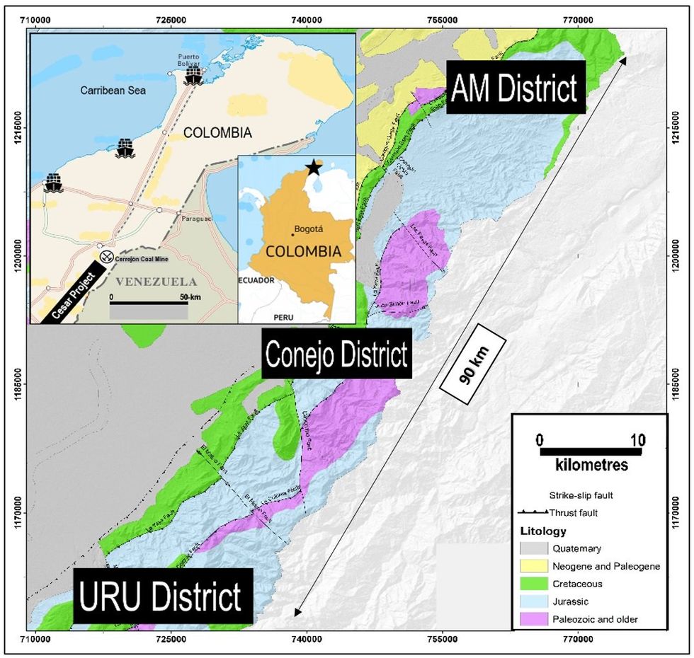 Figure 3: Location of the Cesar Copper Silver Project, NE Colombia