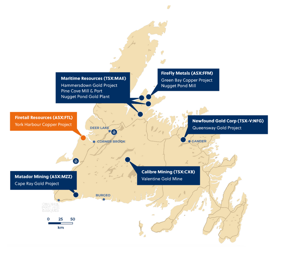 Firetail Resources'  York Harbour copper project location