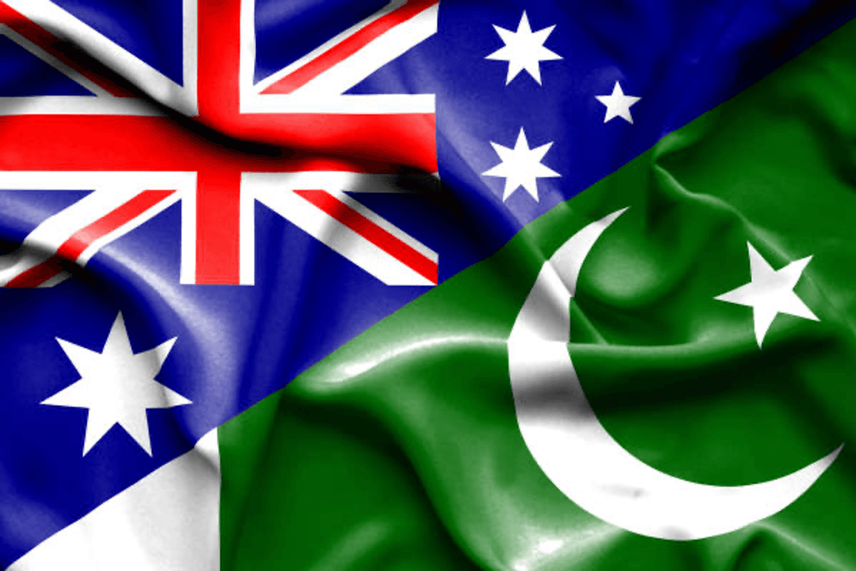 Flags of Australia and Pakistan.