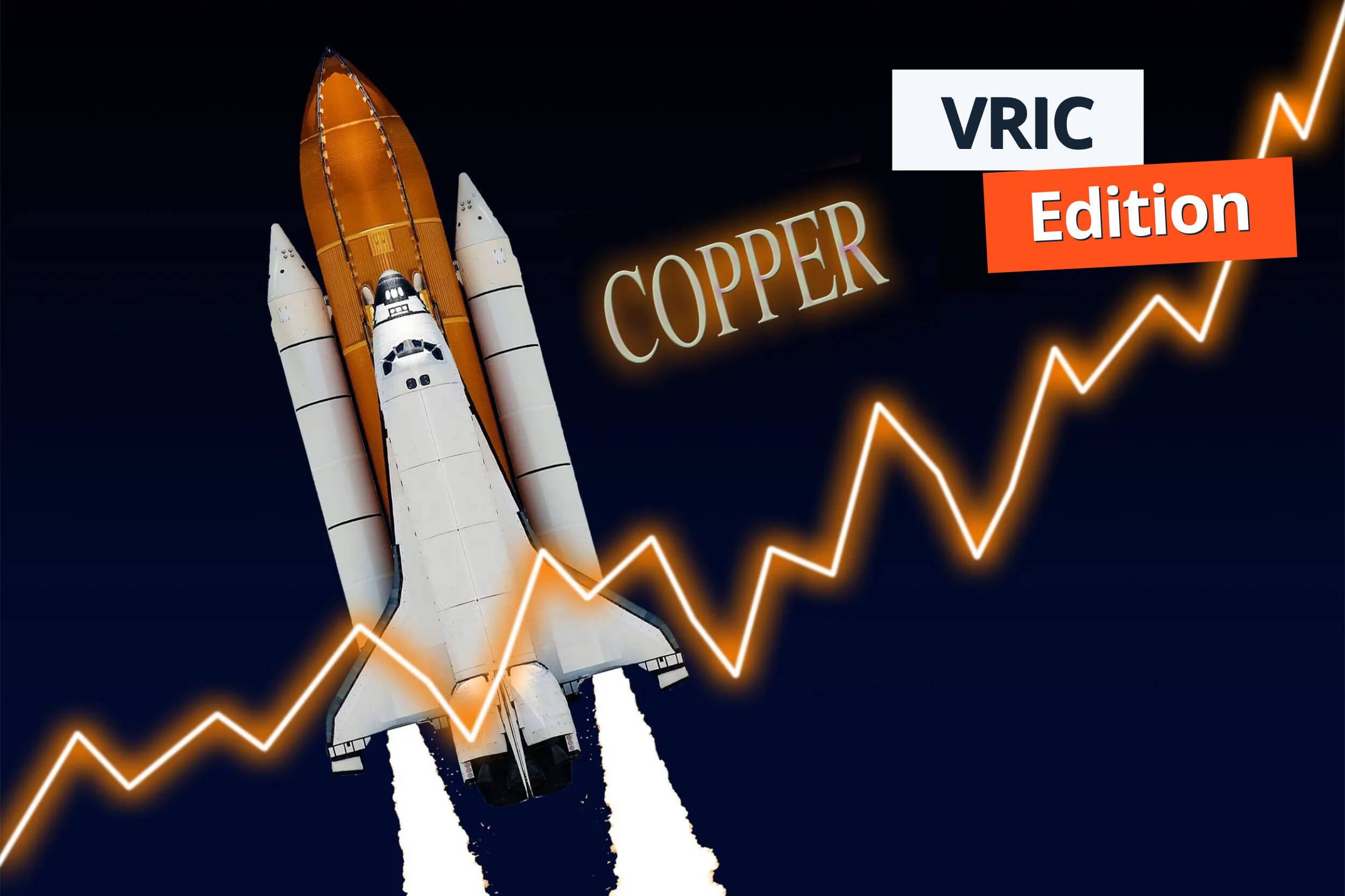 flying rocket with copper chart going up