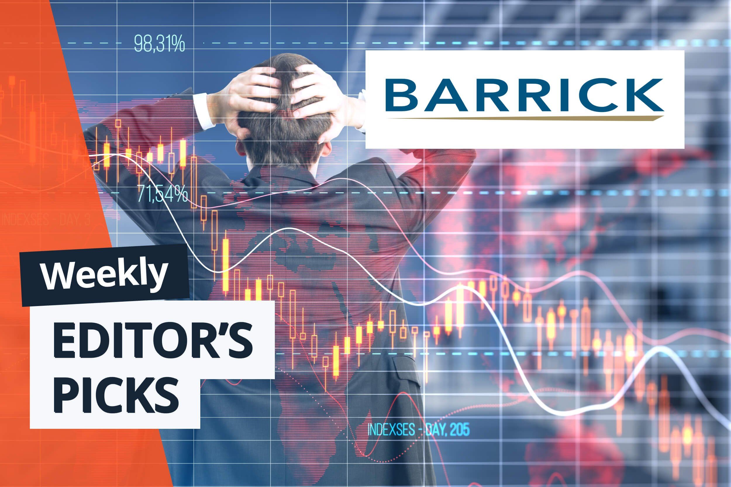 Frustrated investor in front of Barrick Gold stock chart.