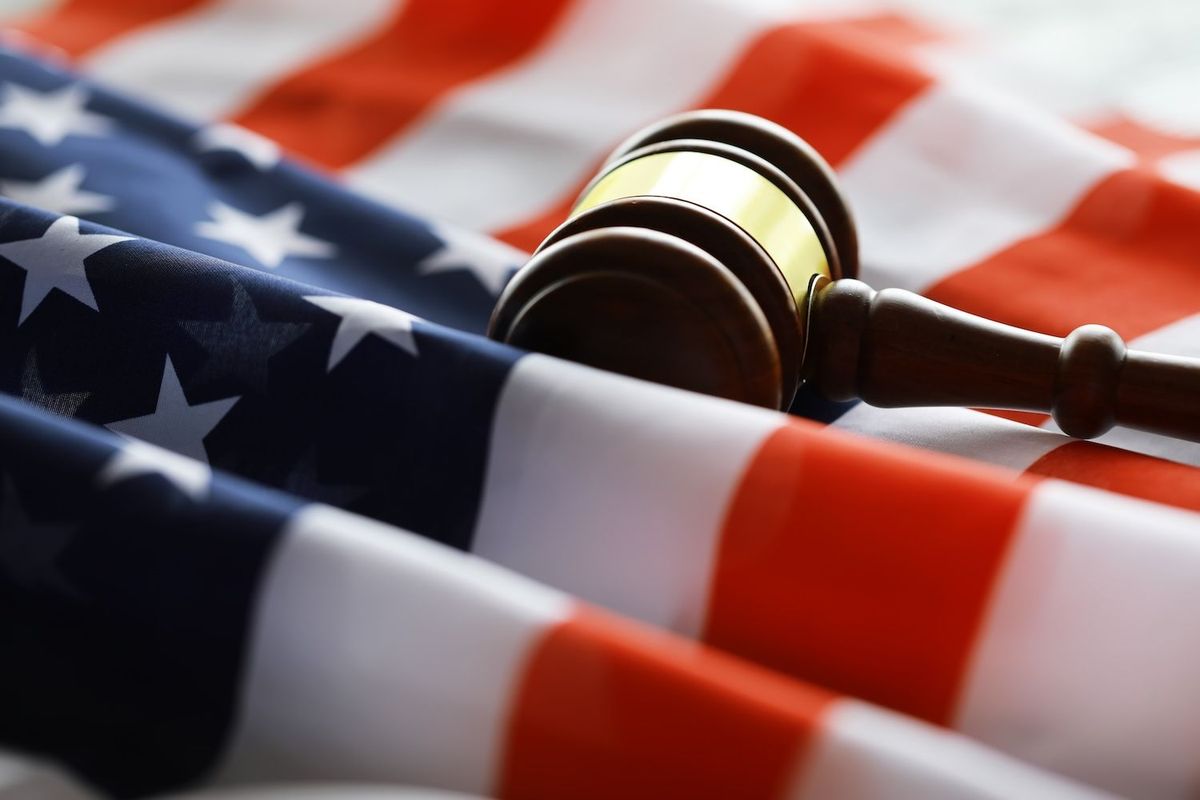Gavel on US flag.