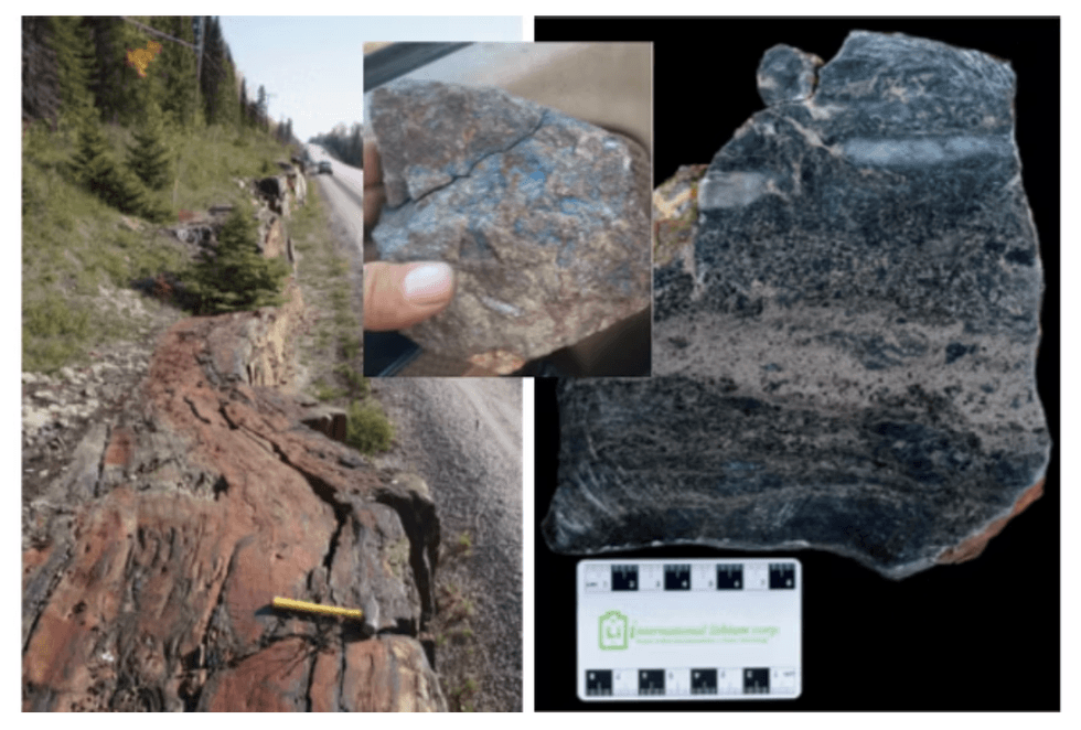 Geological rock formations and close-up views of rock samples from ILC Critical Minerals' Firesteel project