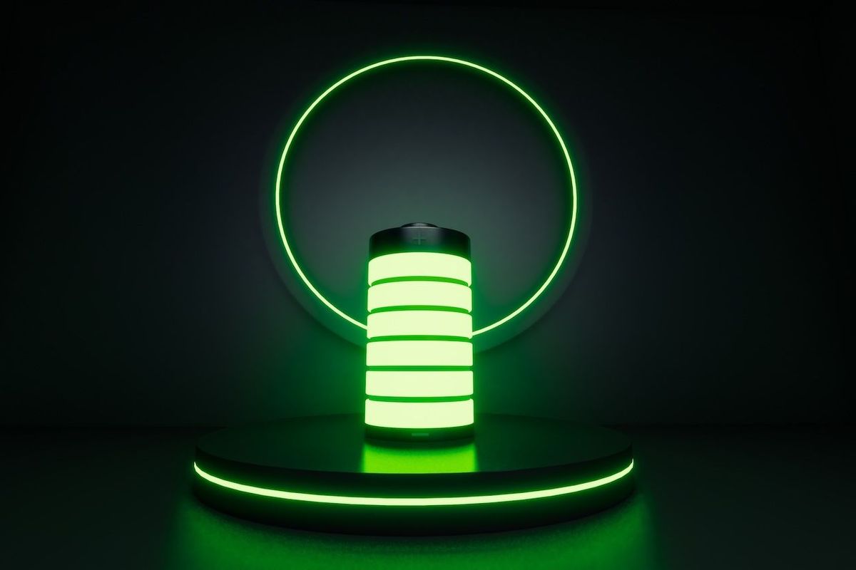 Glowing lithium-ion battery.