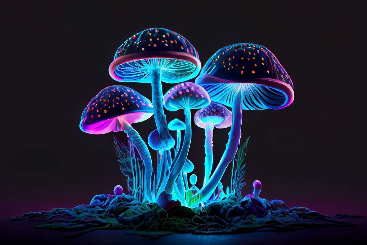 Glowing pyschedelic mushrooms.