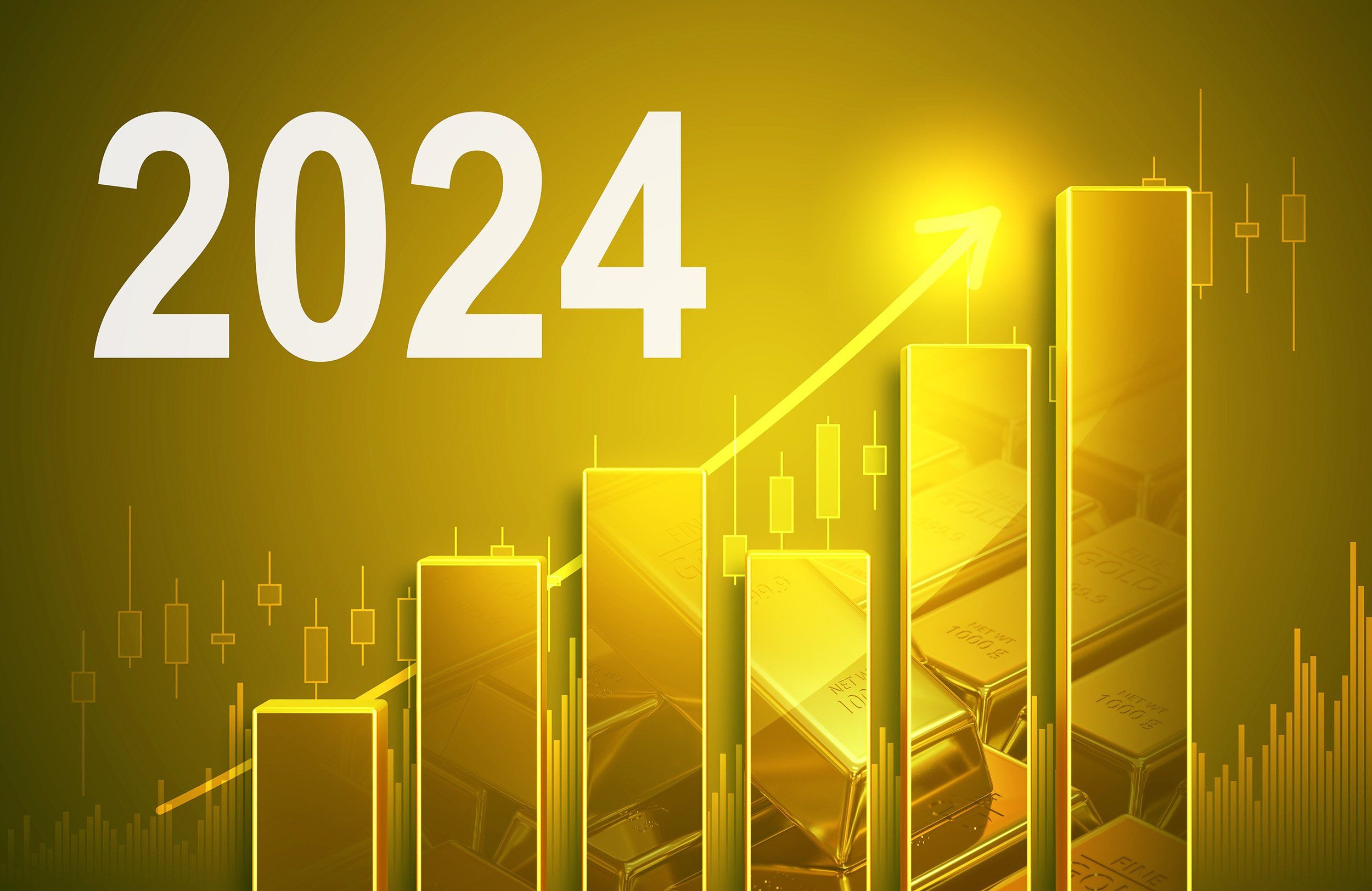 Gold bar chart with "2024" overlay. 