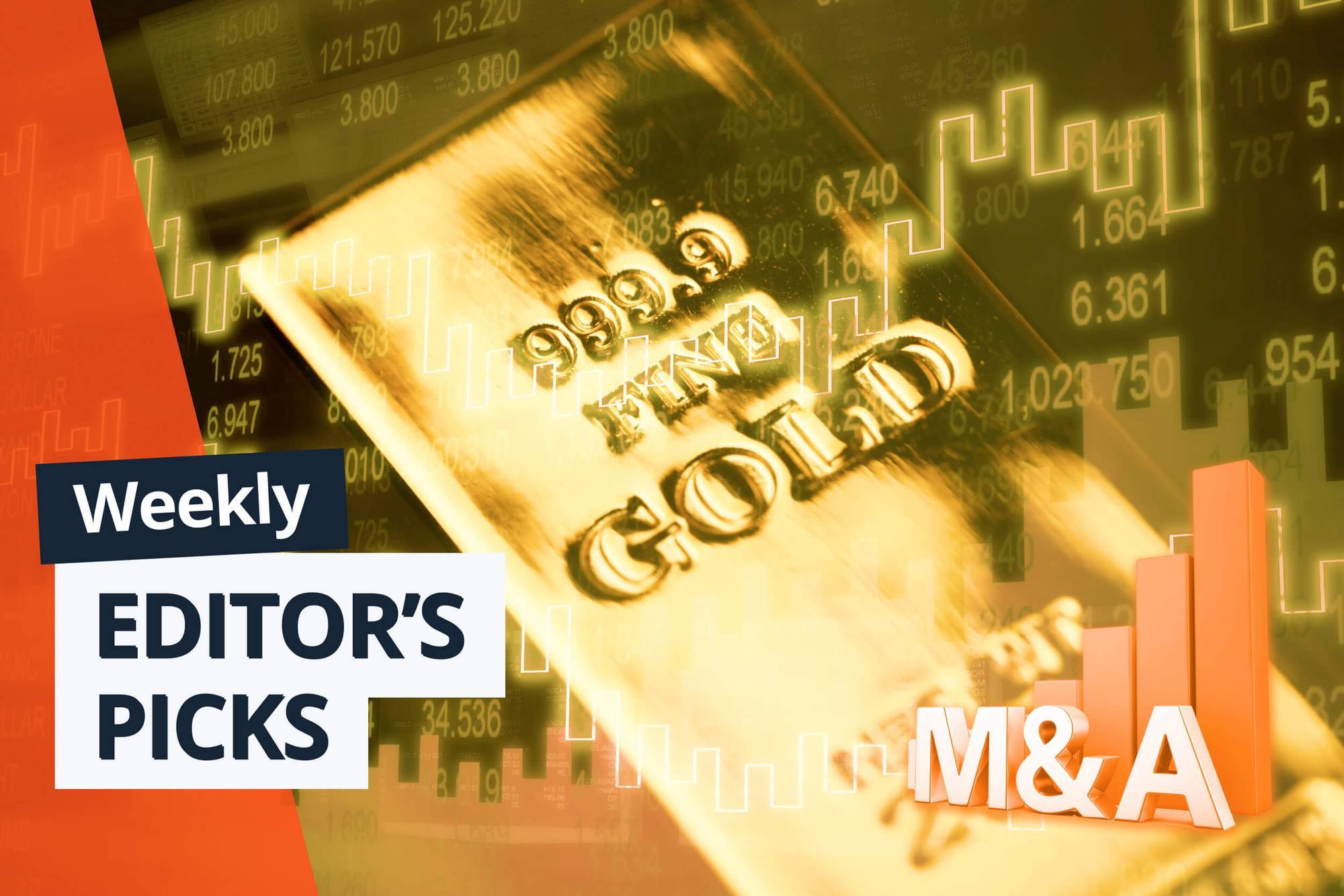 Gold bar overlaid with stock numbers and text reading: "Weekly Editor's Picks."