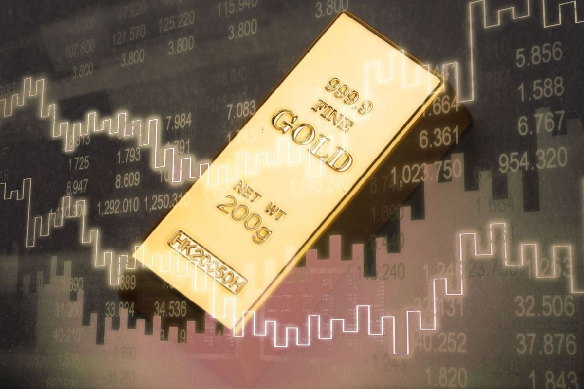 Gold bar with stock charts.