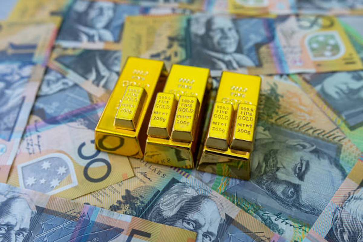 Gold bars and Australian dollars.
