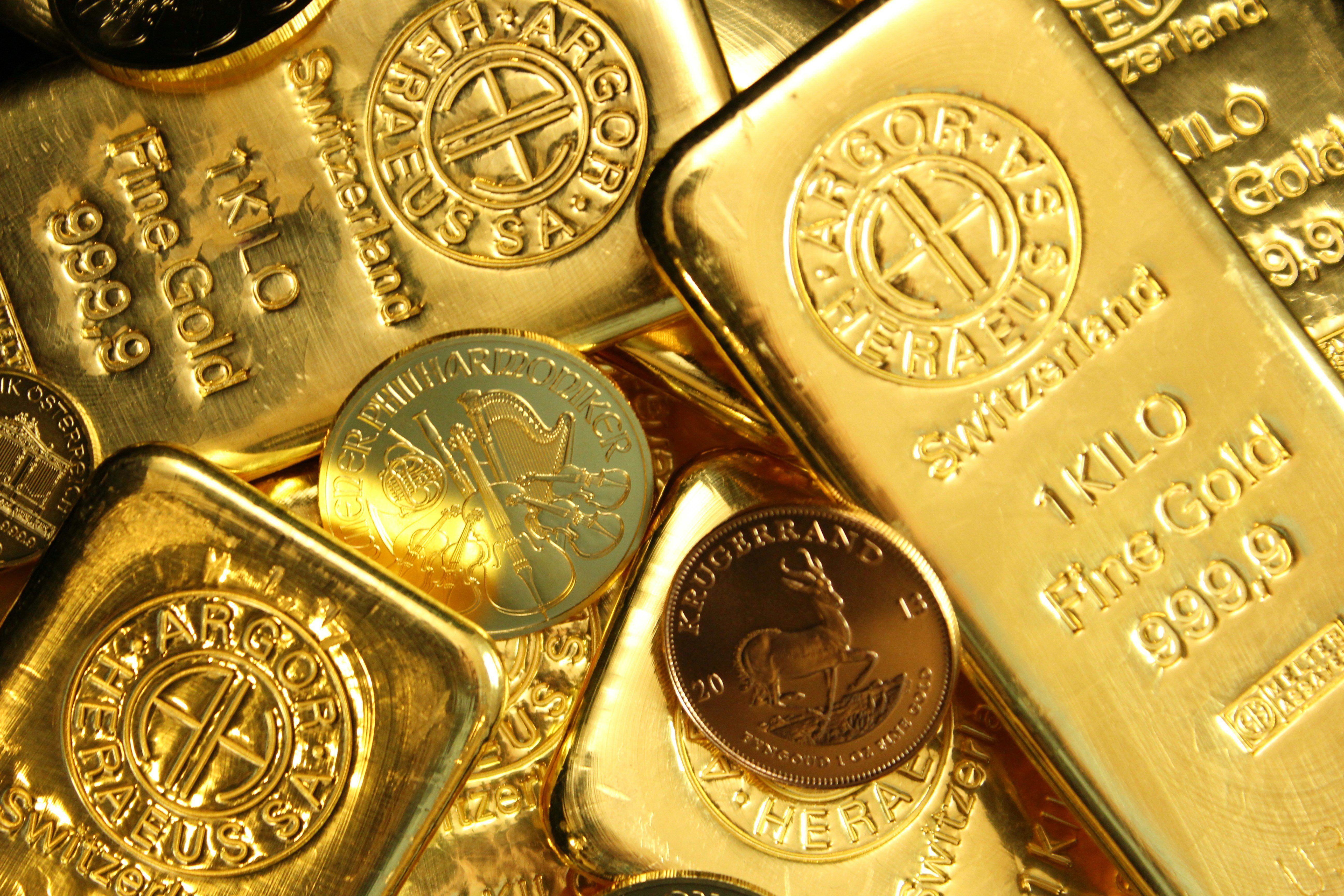 Gold bars and coins.