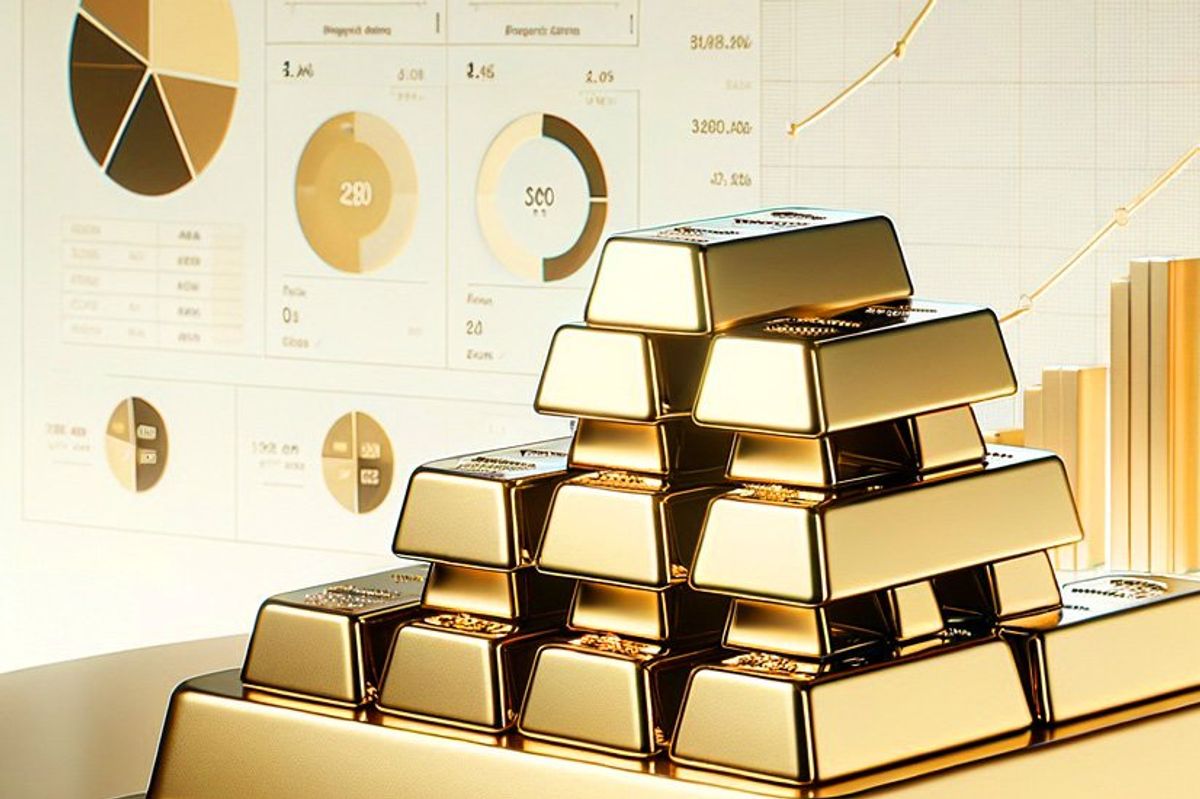 gold bars and stocks charts
