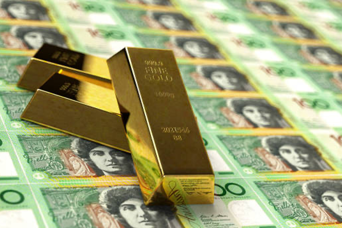 Gold bars on Australian 100-dollar bills.