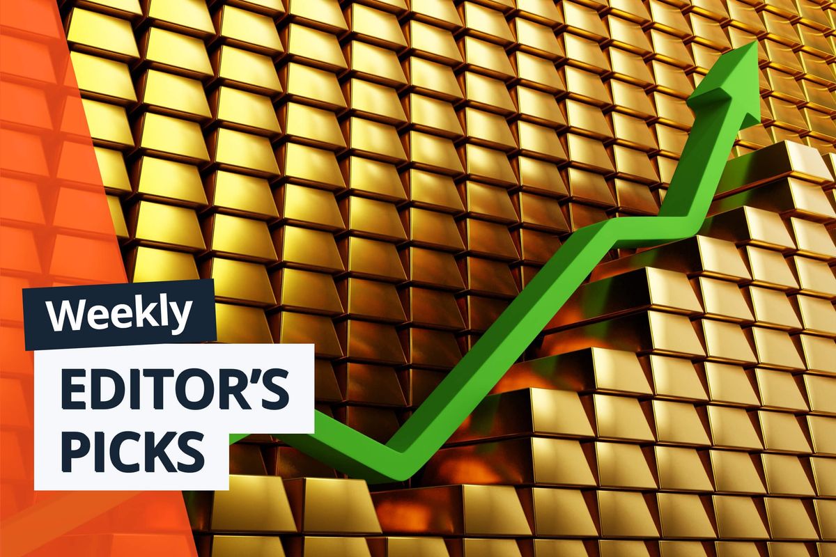 gold bars with green up arrow