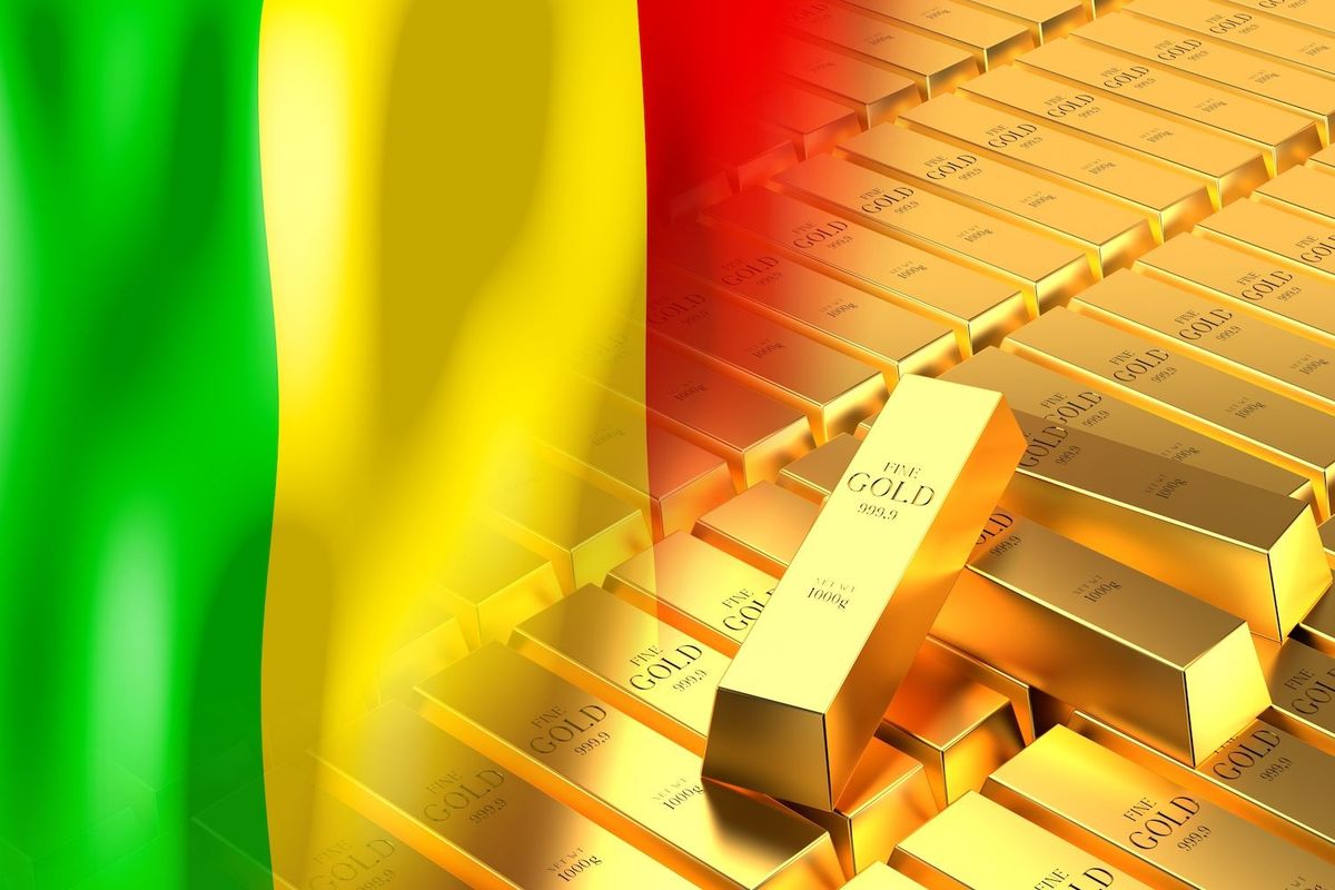 Gold bars with Mali flag overlay, featuring green, yellow and red vertical stripes.