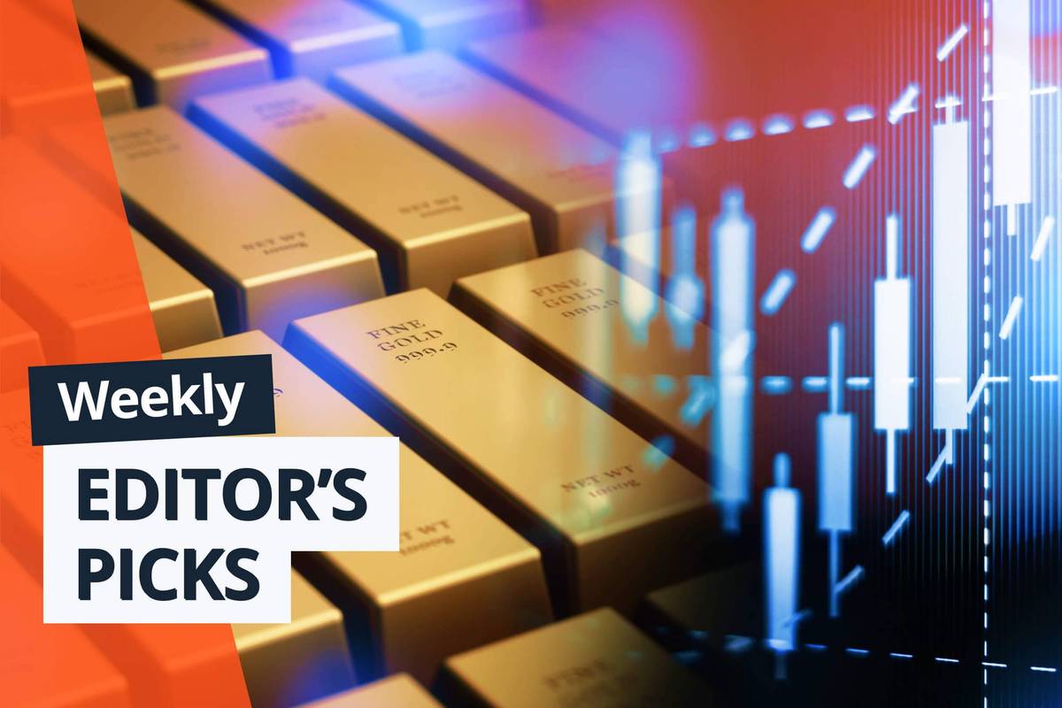 Gold bars with stock chart overlay, "Weekly Editor's Picks" text.