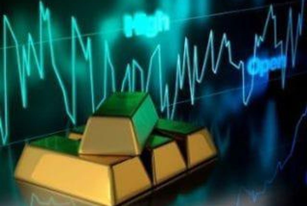 gold bars with stock chart