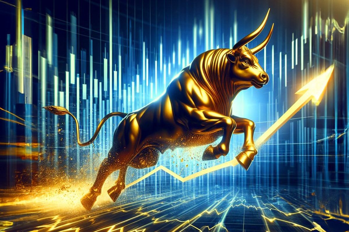 Gold bull jumping.