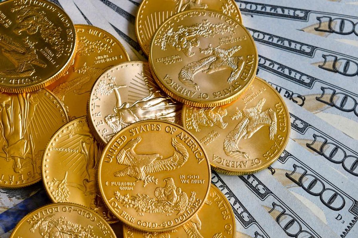 gold coins and us money