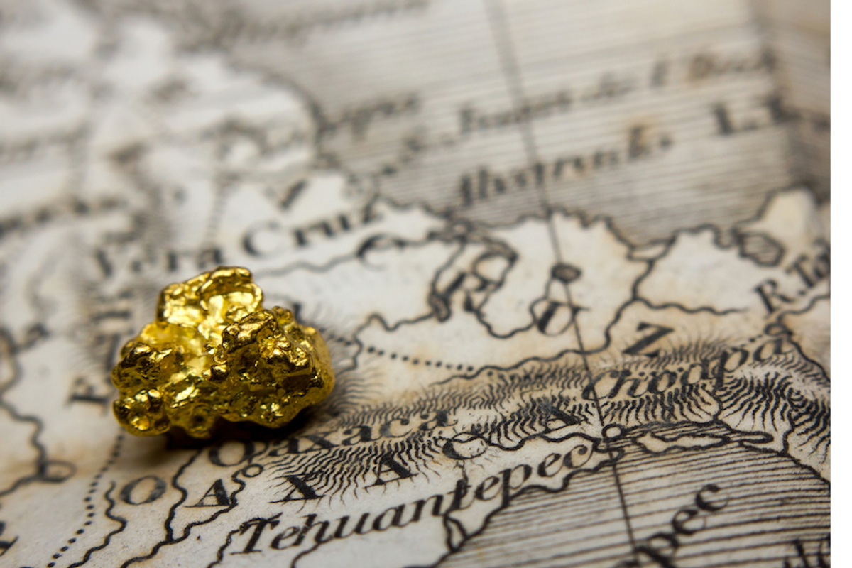 gold nugget on map of mexico